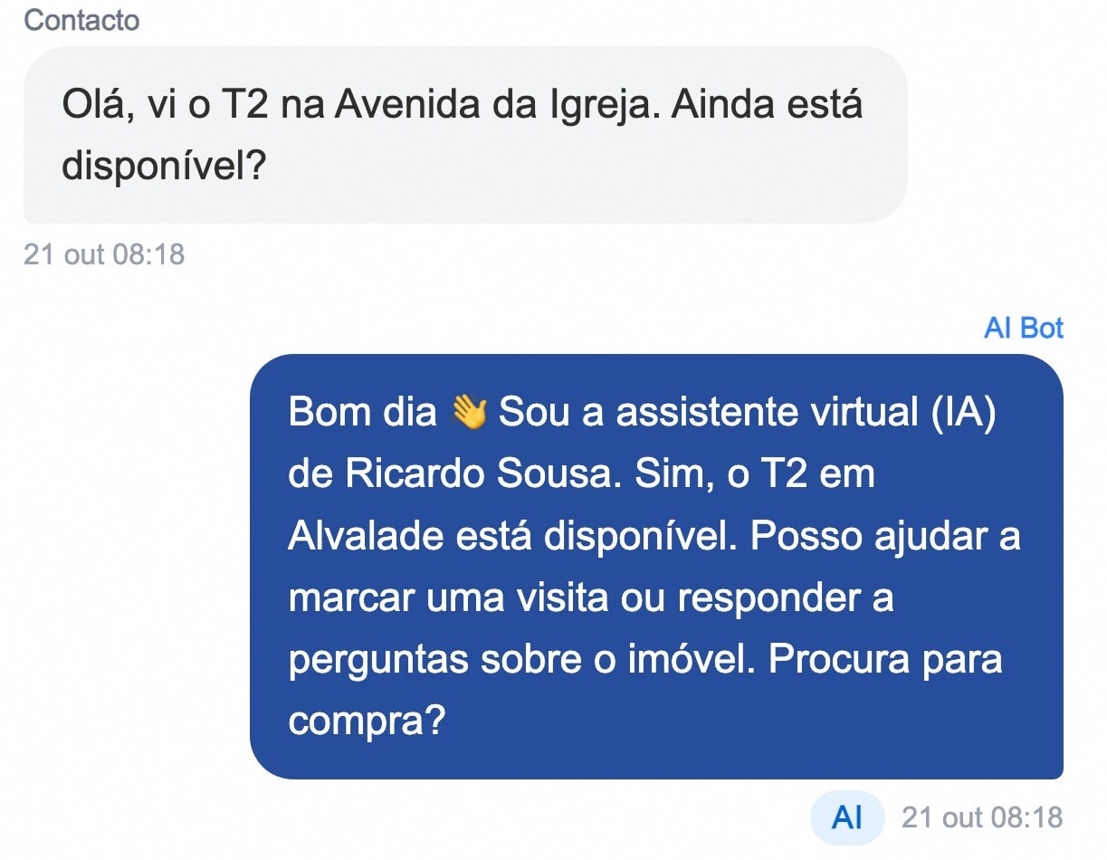 Conversa no portal NeraTek: o assistente responde a uma compradora no WhatsApp, pontua-a como quente (82 pontos) e marca a visita.